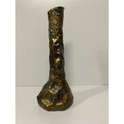 VASO BOTTIGLIA  BRUTALISTA METALLO MARTELLATO SMALTO CANGIANTE FIRMATO AS