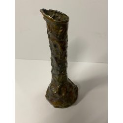 VASO BOTTIGLIA  BRUTALISTA METALLO MARTELLATO SMALTO CANGIANTE FIRMATO AS