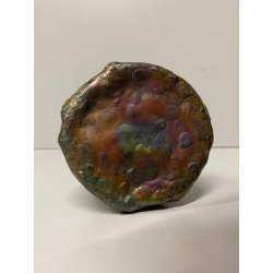 VASO BOTTIGLIA  BRUTALISTA METALLO MARTELLATO SMALTO CANGIANTE FIRMATO AS