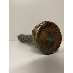 VASO BOTTIGLIA  BRUTALISTA METALLO MARTELLATO SMALTO CANGIANTE FIRMATO AS