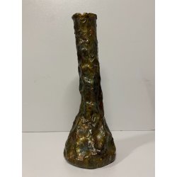 VASO BOTTIGLIA  BRUTALISTA METALLO MARTELLATO SMALTO CANGIANTE FIRMATO AS