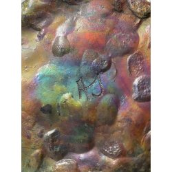 VASO BOTTIGLIA  BRUTALISTA METALLO MARTELLATO SMALTO CANGIANTE FIRMATO AS