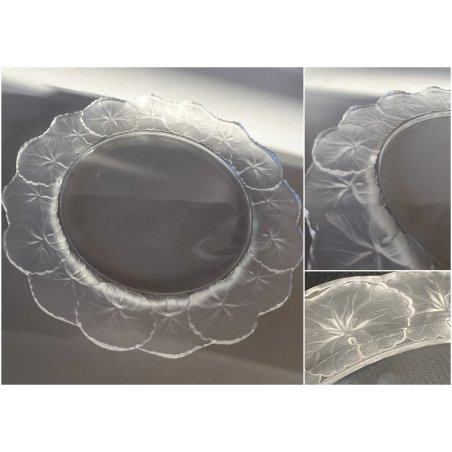 PIATTO CRISTALLO "Honfleur" GERANIUM LEAF Lalique  FRANCE CLEAR CRYSTAL ø27,5cm