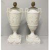 COPPIA LAMPADA TAVOLO VASO BIANSATO PORCELLANA BISCUIT DECORO SCENA Neoclassica