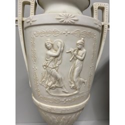 COPPIA LAMPADA TAVOLO VASO BIANSATO PORCELLANA BISCUIT DECORO SCENA Neoclassica