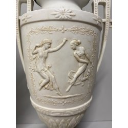 COPPIA LAMPADA TAVOLO VASO BIANSATO PORCELLANA BISCUIT DECORO SCENA Neoclassica