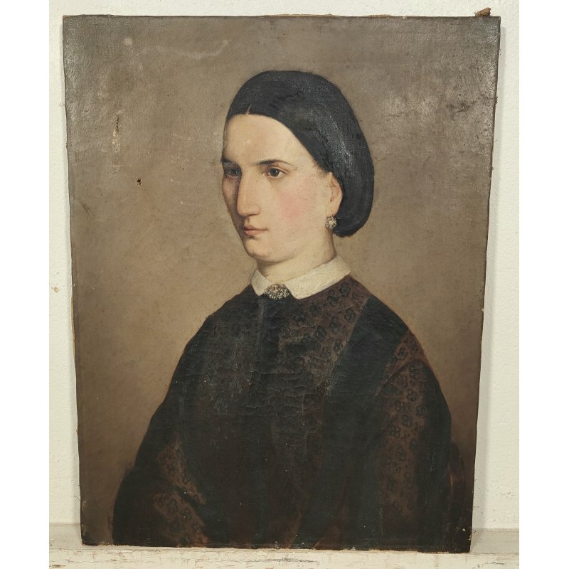 ANTICO QUADRO DIPINTO olio tela EPOCA 1800 RITRATTO FEMMINILE NOBILDONNA SPILLA