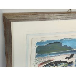 DIPINTO ASTRATTO TECNICA MISTA Firmato 1974 PAESAGGIO MARINA forme PESCI design