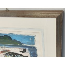 DIPINTO ASTRATTO TECNICA MISTA Firmato 1974 PAESAGGIO MARINA forme PESCI design