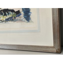 DIPINTO ASTRATTO TECNICA MISTA Firmato 1974 PAESAGGIO MARINA forme PESCI design