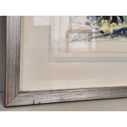 DIPINTO ASTRATTO TECNICA MISTA Firmato 1974 PAESAGGIO MARINA forme PESCI design