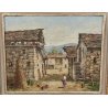 ANTICO QUADRO DIPINTO Giorgio Marcon EPOCA 900 olio tavola PAESAGGIO CASCINA