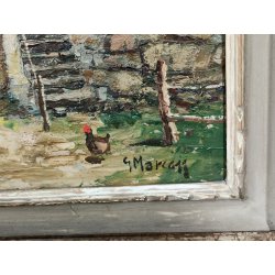 ANTICO QUADRO DIPINTO Giorgio Marcon EPOCA 900 olio tavola PAESAGGIO CASCINA