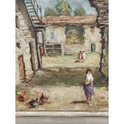 ANTICO QUADRO DIPINTO Giorgio Marcon EPOCA 900 olio tavola PAESAGGIO CASCINA