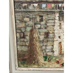 ANTICO QUADRO DIPINTO Giorgio Marcon EPOCA 900 olio tavola PAESAGGIO CASCINA