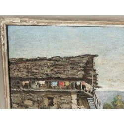 ANTICO QUADRO DIPINTO Giorgio Marcon EPOCA 900 olio tavola PAESAGGIO CASCINA