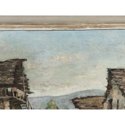 ANTICO QUADRO DIPINTO Giorgio Marcon EPOCA 900 olio tavola PAESAGGIO CASCINA
