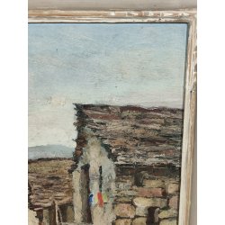 ANTICO QUADRO DIPINTO Giorgio Marcon EPOCA 900 olio tavola PAESAGGIO CASCINA