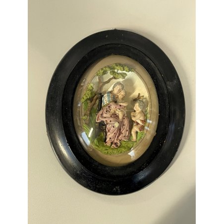 antica TECA BASSORILIEVO MADONNA con BAMBINO GESU ovale GESSO DIPINTO fine 800