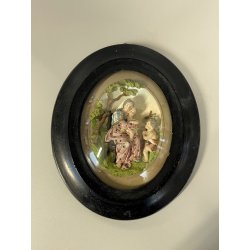 antica TECA BASSORILIEVO MADONNA con BAMBINO GESU ovale GESSO DIPINTO fine 800