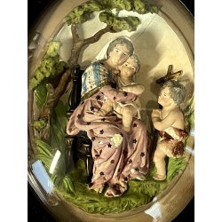 antica TECA BASSORILIEVO MADONNA con BAMBINO GESU ovale GESSO DIPINTO fine 800