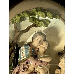 antica TECA BASSORILIEVO MADONNA con BAMBINO GESU ovale GESSO DIPINTO fine 800