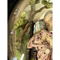 antica TECA BASSORILIEVO MADONNA con BAMBINO GESU ovale GESSO DIPINTO fine 800