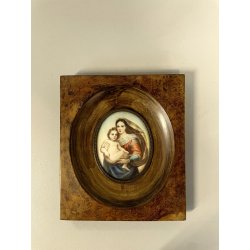 ANTICA MINIATURA MADONNA SAN SISTO BAMBINO GESU dipinto firmato CORNICE RADICA