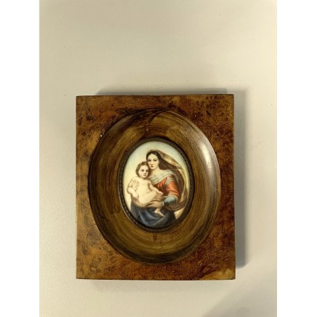 ANTICA MINIATURA MADONNA SAN SISTO BAMBINO GESU dipinto firmato CORNICE RADICA