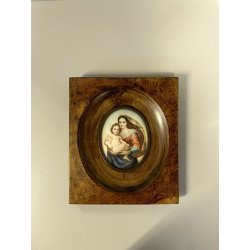 ANTICA MINIATURA MADONNA SAN SISTO BAMBINO GESU dipinto firmato CORNICE RADICA