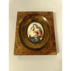 ANTICA MINIATURA MADONNA SAN SISTO BAMBINO GESU dipinto firmato CORNICE RADICA