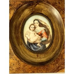 ANTICA MINIATURA MADONNA SAN SISTO BAMBINO GESU dipinto firmato CORNICE RADICA