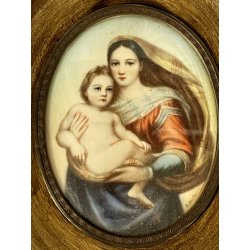 ANTICA MINIATURA MADONNA SAN SISTO BAMBINO GESU dipinto firmato CORNICE RADICA