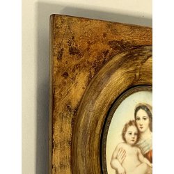 ANTICA MINIATURA MADONNA SAN SISTO BAMBINO GESU dipinto firmato CORNICE RADICA
