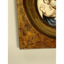 ANTICA MINIATURA MADONNA SAN SISTO BAMBINO GESU dipinto firmato CORNICE RADICA
