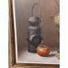 ANTICO QUADRO DIPINTO Proferio Grossi 1978 olio tavola NATURA MORTA Frutta Libri