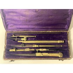 ANTICO ASTUCCIO scatola COMPASSO set strumenti precisione disegno '800