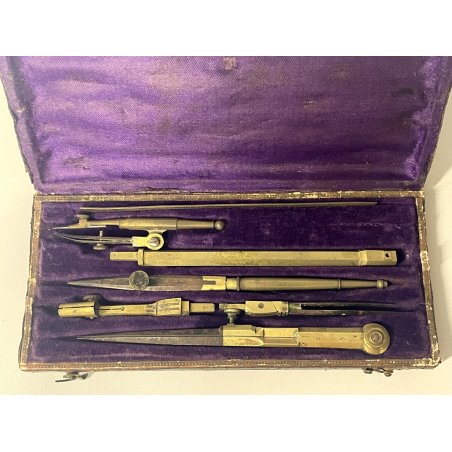 ANTICO ASTUCCIO scatola COMPASSO set strumenti precisione disegno '800