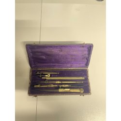 ANTICO ASTUCCIO scatola COMPASSO set strumenti precisione disegno '800