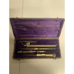 ANTICO ASTUCCIO scatola COMPASSO set strumenti precisione disegno '800