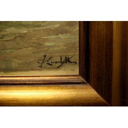 ANTICO QUADRO ACQUERELLO Giovanni Guarlotti PASCOLO TRAMONTO MUCCHE CONTADINA