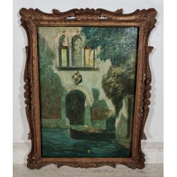 ANTICO QUADRO DIPINTO Rodolfo Paoletti 800 PAESAGGIO Venezia LAGUNA GONDOLA