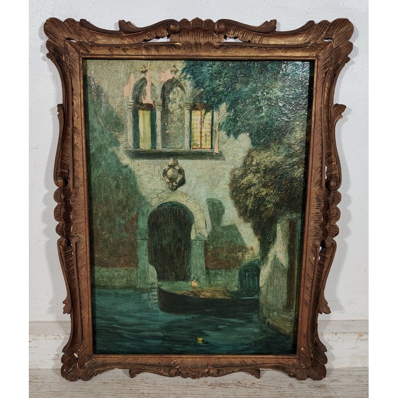 ANTICO QUADRO DIPINTO Rodolfo Paoletti 800 PAESAGGIO Venezia LAGUNA GONDOLA