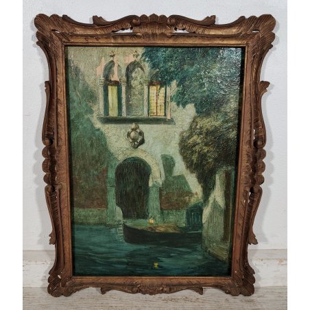 ANTICO QUADRO DIPINTO Rodolfo Paoletti 800 PAESAGGIO Venezia LAGUNA GONDOLA