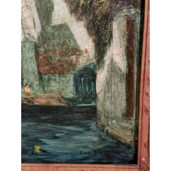 ANTICO QUADRO DIPINTO Rodolfo Paoletti 800 PAESAGGIO Venezia LAGUNA GONDOLA