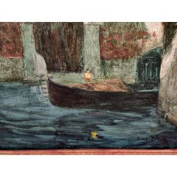 ANTICO QUADRO DIPINTO Rodolfo Paoletti 800 PAESAGGIO Venezia LAGUNA GONDOLA