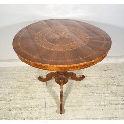 ANTICO TAVOLO ROTONDO LEGNO NOCE INTARSIATO CAVALLO EPOCA 1800/1900 EPOCA