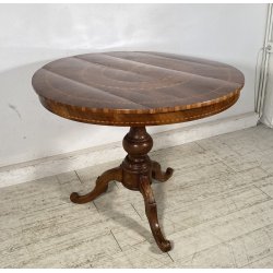 ANTICO TAVOLO ROTONDO LEGNO NOCE INTARSIATO CAVALLO EPOCA 1800/1900 EPOCA