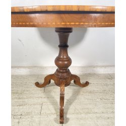 ANTICO TAVOLO ROTONDO LEGNO NOCE INTARSIATO CAVALLO EPOCA 1800/1900 EPOCA