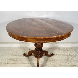 ANTICO TAVOLO ROTONDO LEGNO NOCE INTARSIATO CAVALLO EPOCA 1800/1900 EPOCA